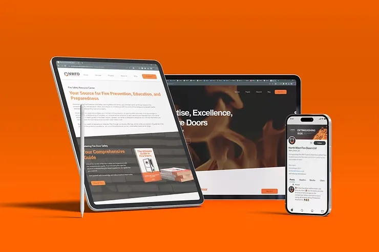 The rebuilt North West Fire Doors website on desktop